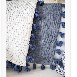 John Robshaw Textiles Sahati Handstitched Indigo Throw 50x70 100% Cotton